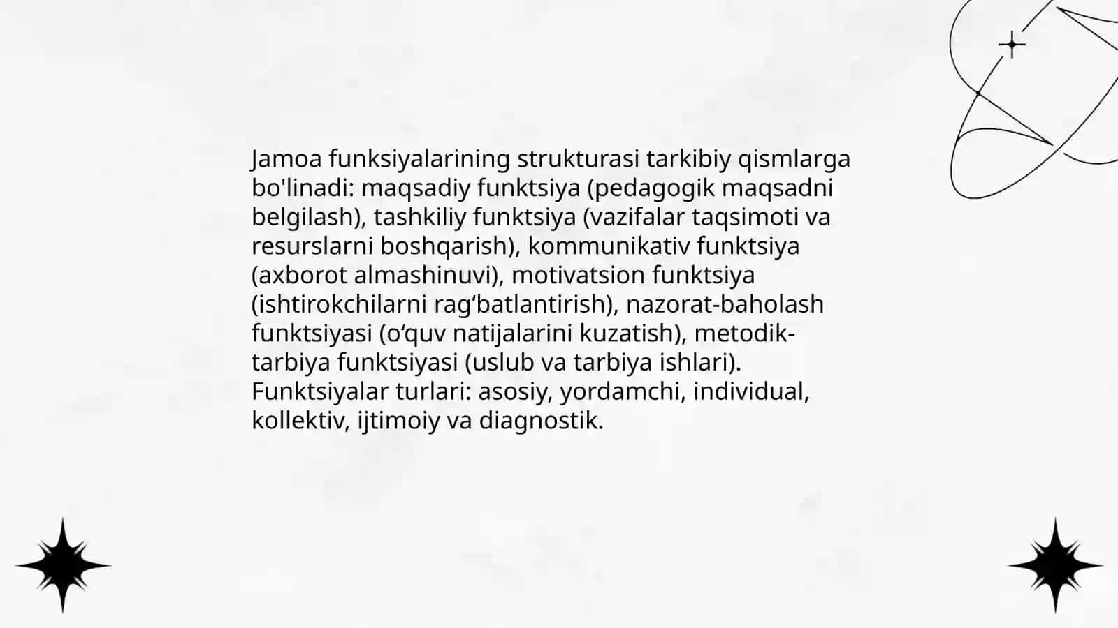 Jamoaning pedagogik vazifalari va funksiyalarini tahlil qilish 4