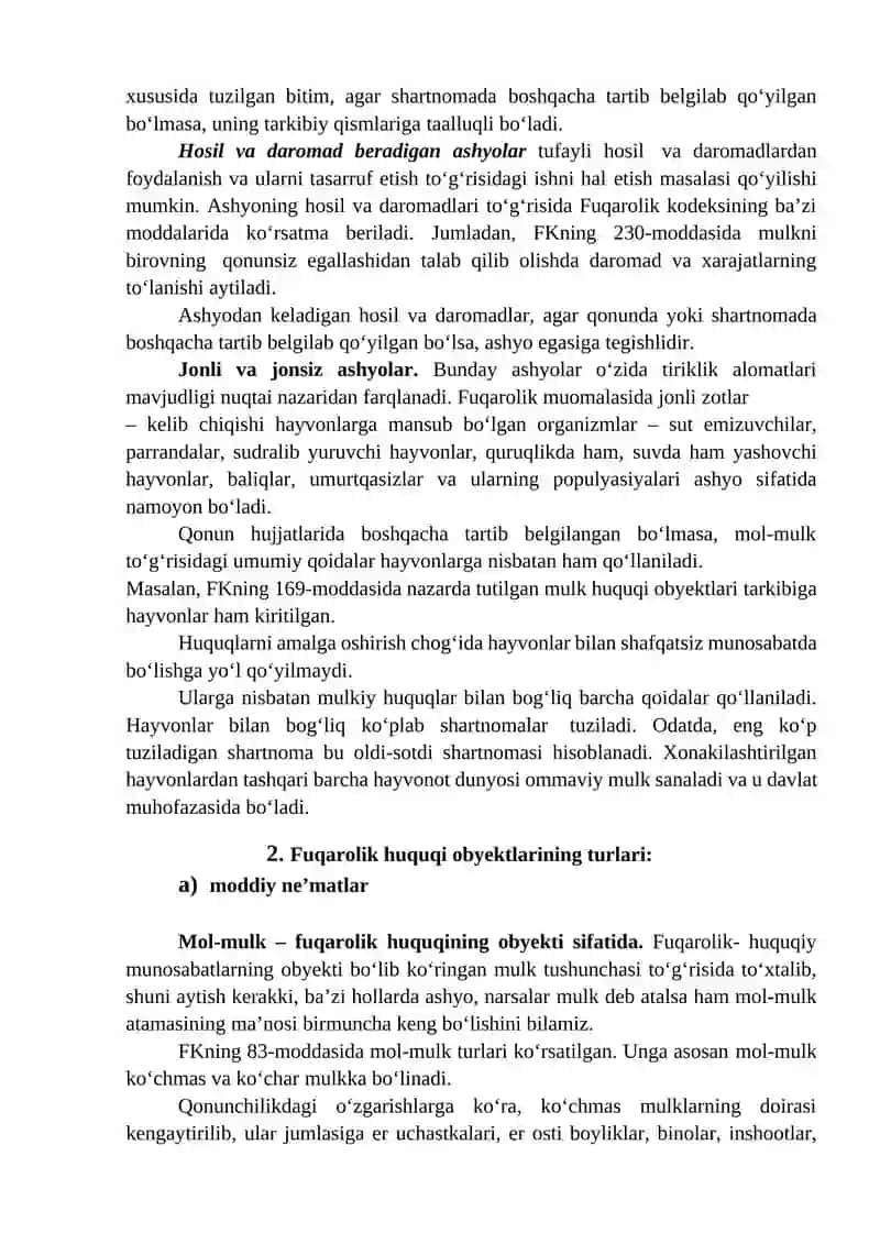 Fuqarolik huquqining obyektlari 4