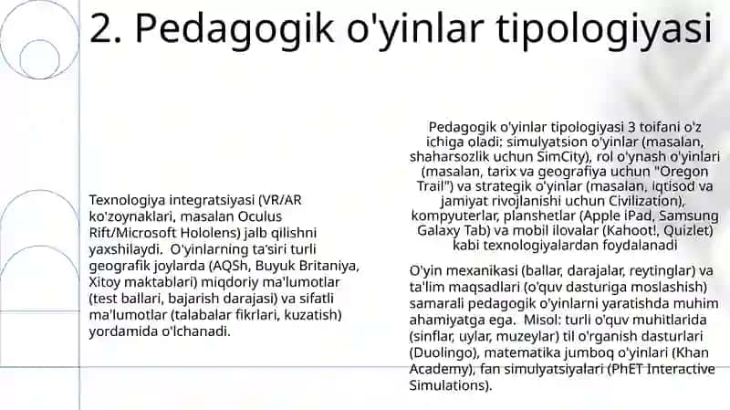 Pedagogik o'yinlar tipologiyasi 4