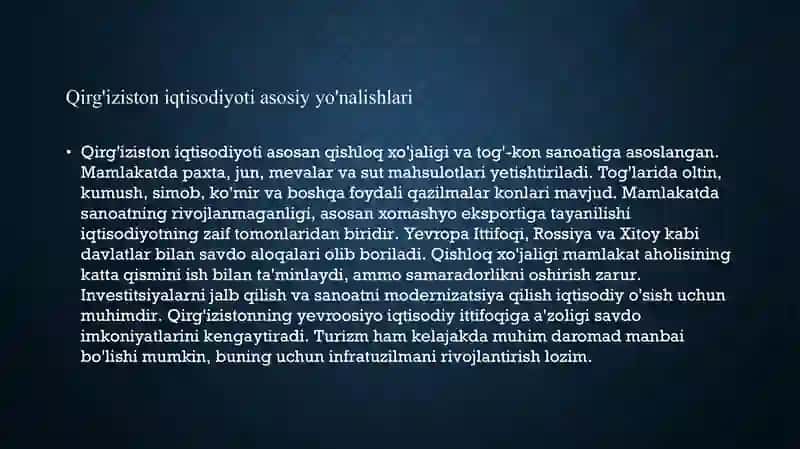 Qirg'iziston iqtisodiyoti, tarixi,yashash turmysh tarzi 4