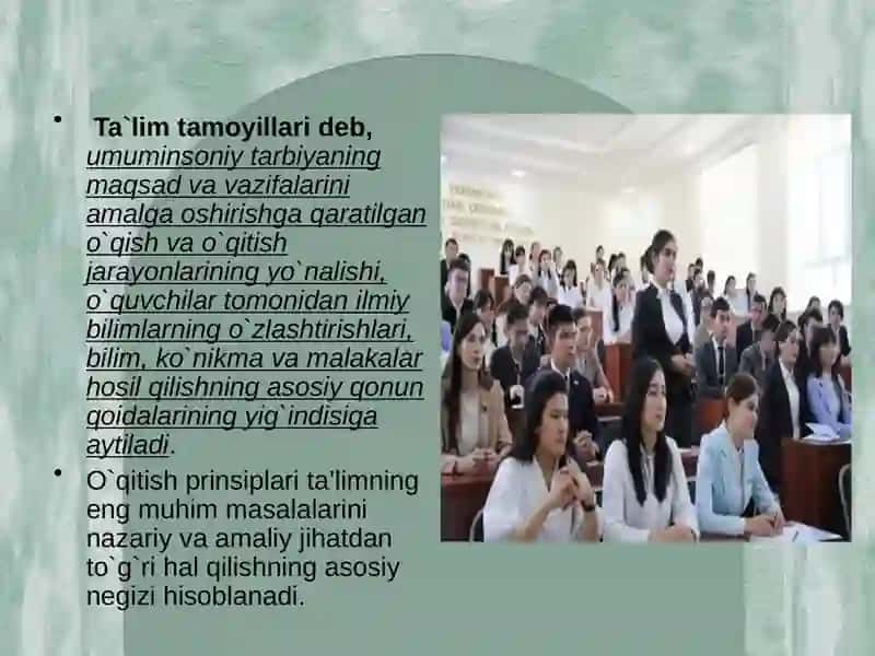 Ta’lim jarayonining qonuniyatlari  va tamoyillari 4