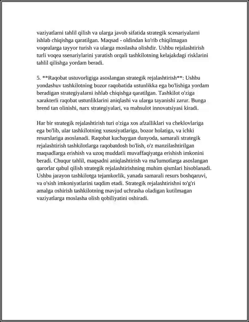 Strategik plan olish turlari 4
