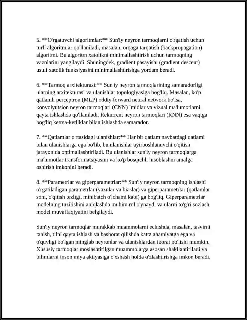 SUN'IY NEYRON TARMOQLAR VA ULARNING ASOSIY VAZIFASI 4