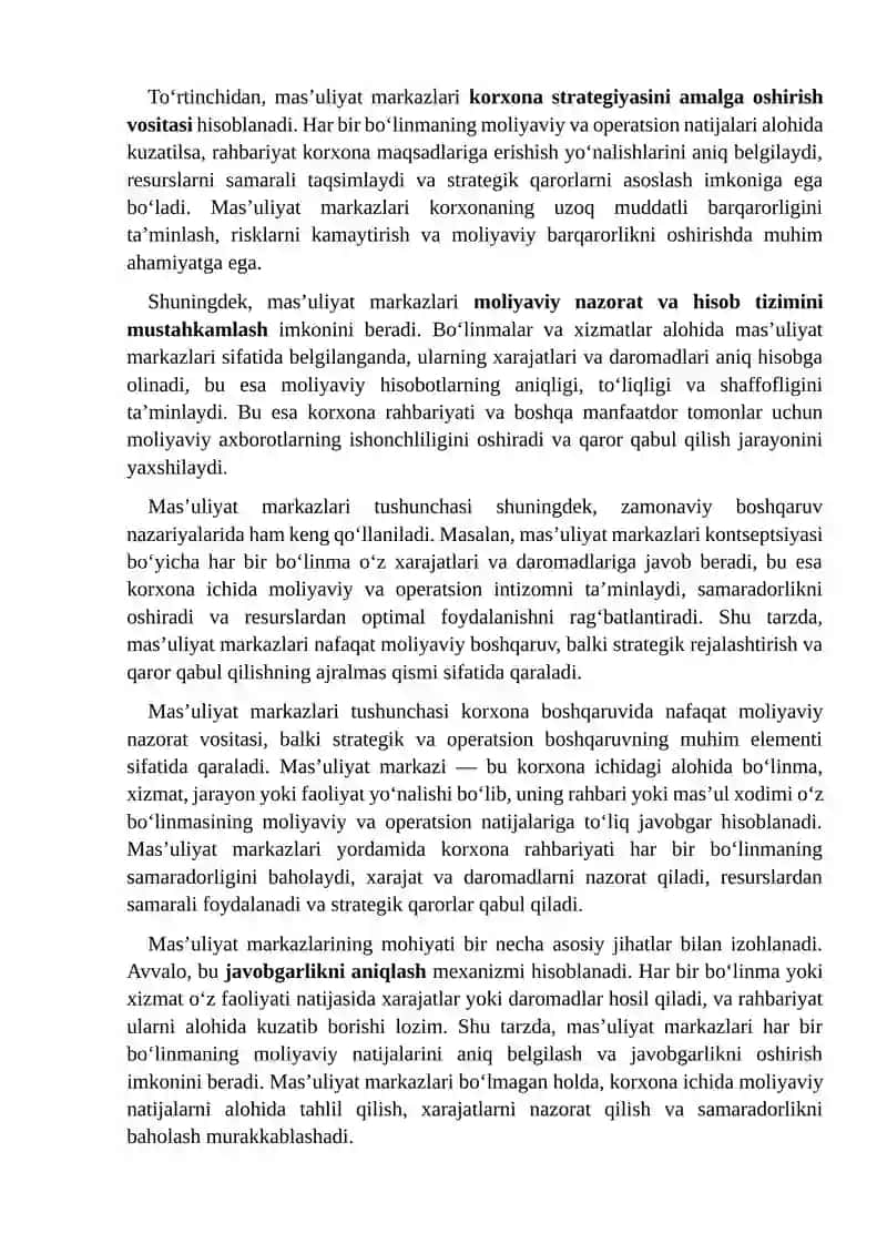 Mas’uliyat markazlari tushunchasi 4