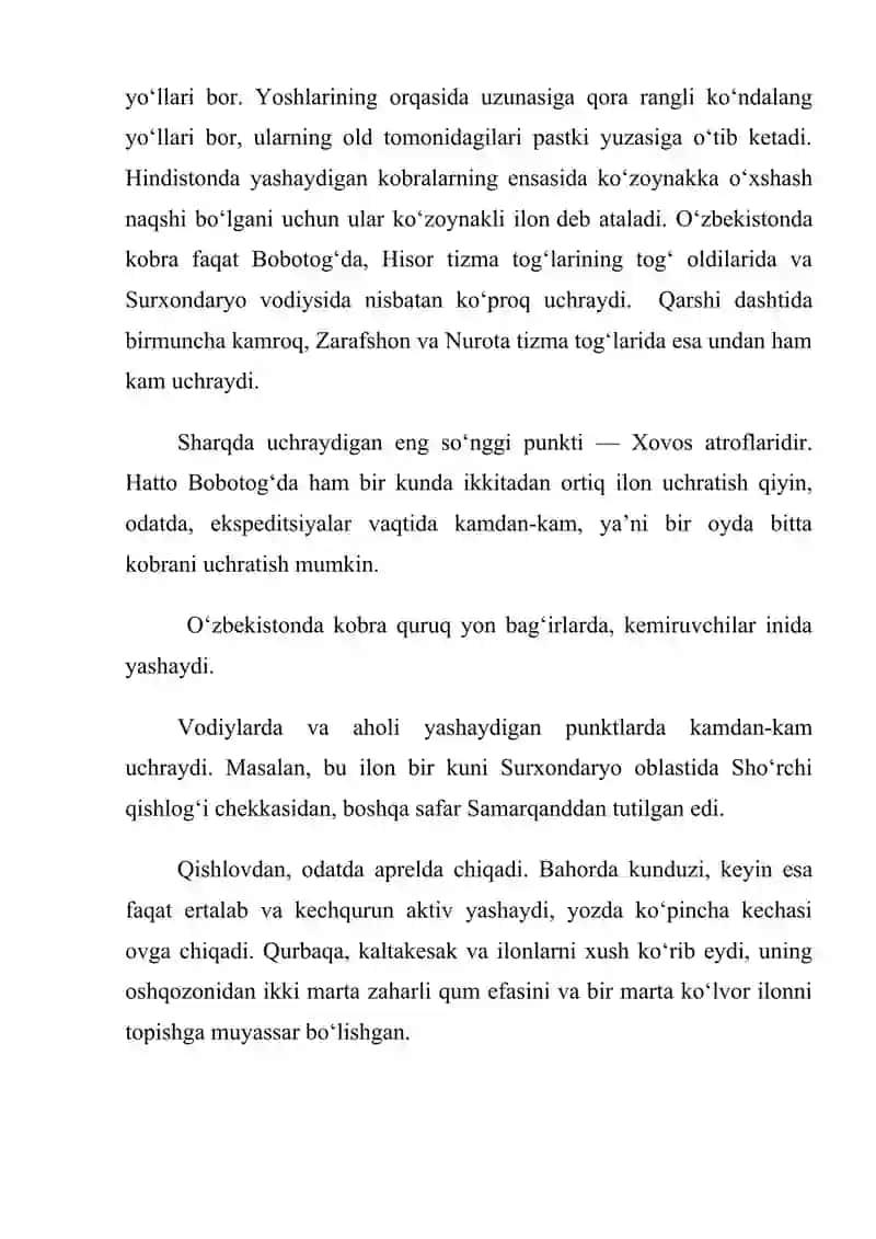 О‘ZBEKISTONNING ZAHARLI ILONLARI, ULARNING TARQALISHI VA AHAMIYATI. 4