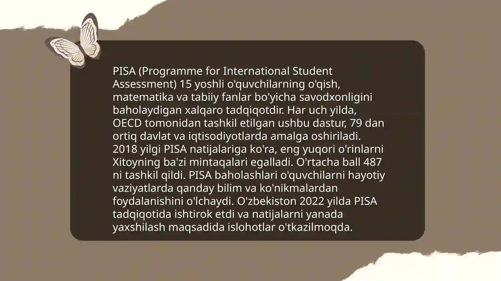 Xalqaro baholash dasturlari.PISA,PIRLS,TIMSS,ICILIS,TALIS 4