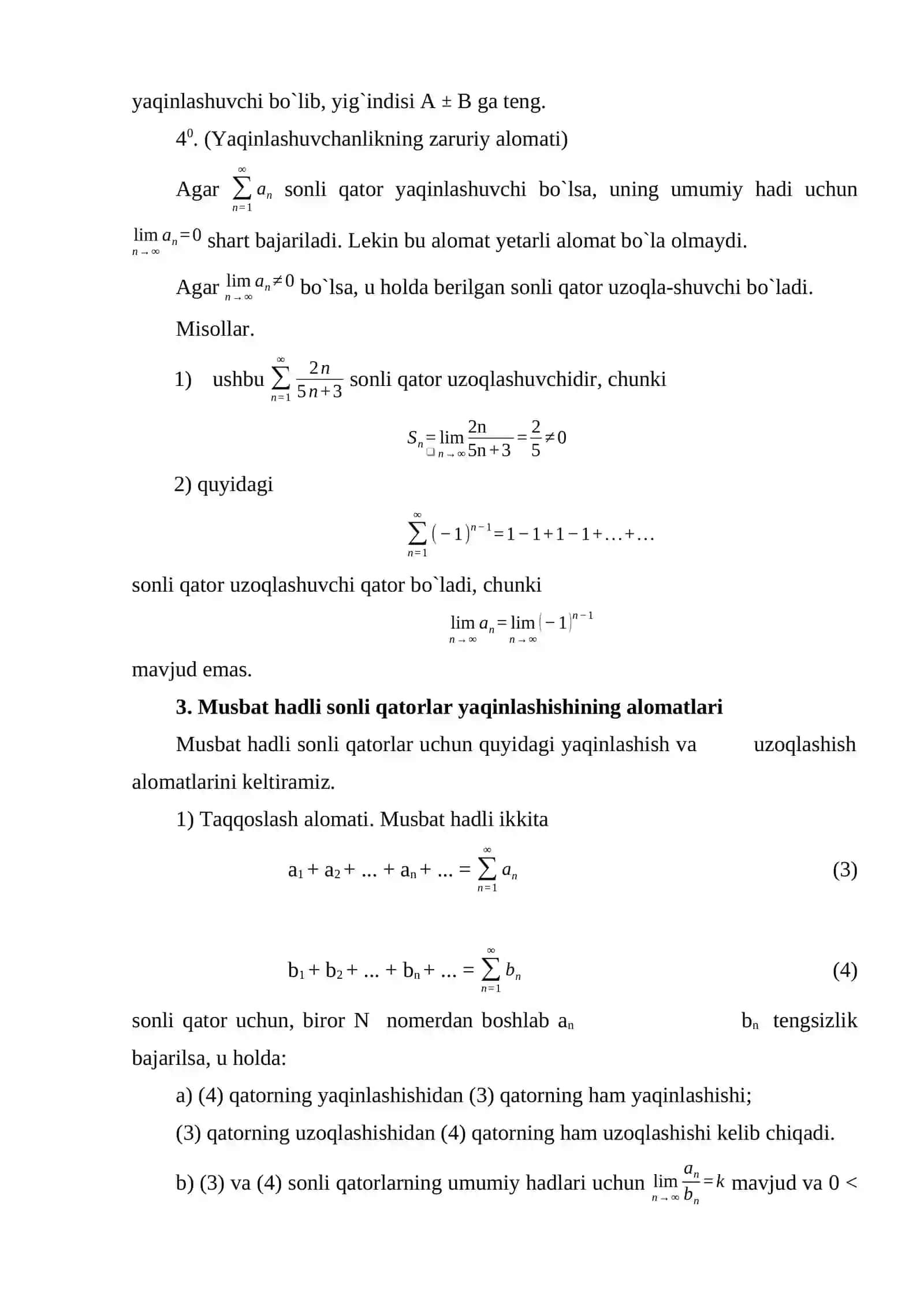 Sonli Qatorlar. Funktsional Qatorlar 4