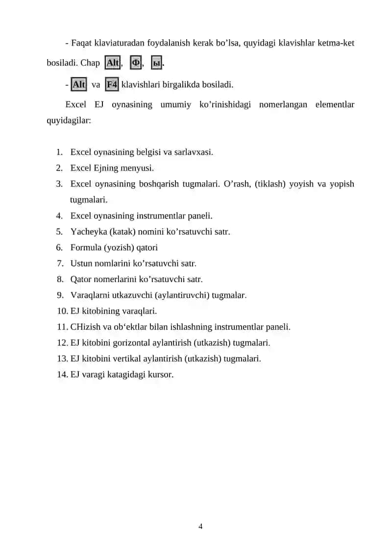 Microsoft Excel elektron jadval dasturi haqida umumiy ma‘lumotlar 4