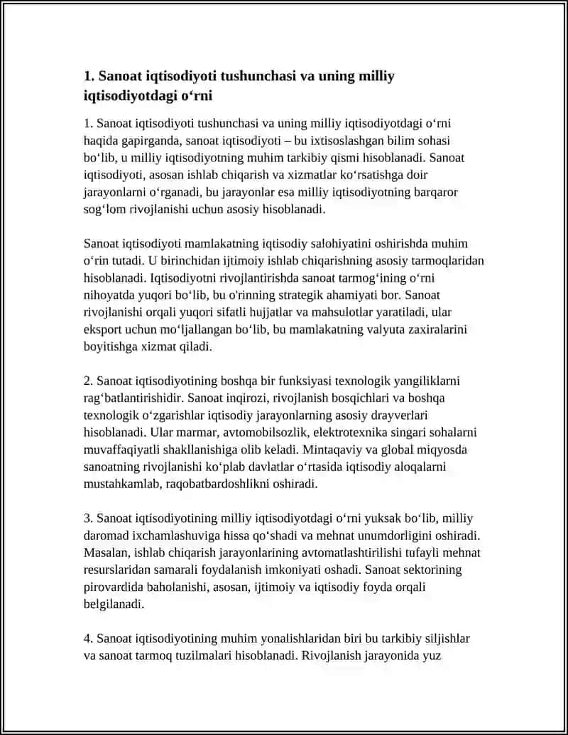 Sanoat iqtisodiyoti tushunchasi va uning milliy iqtisodiyotdagi o‘rni 4