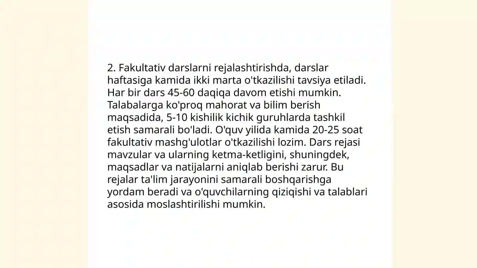 Fakultativ darslarni tashkil etish 4