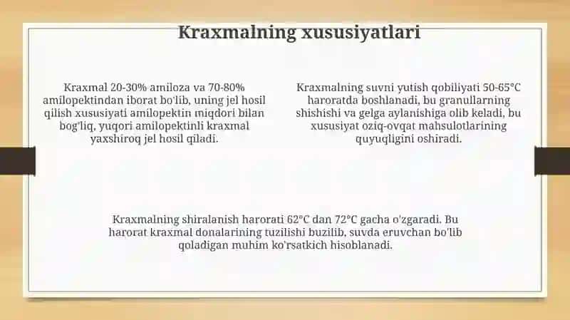 Kraxmal turlari va xossalari 4