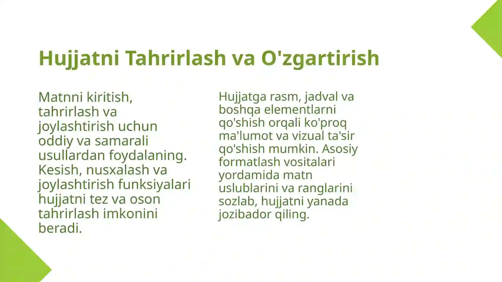 Microsoft Wordda hujjatlarni yaratish, formatlash va formatlash 4