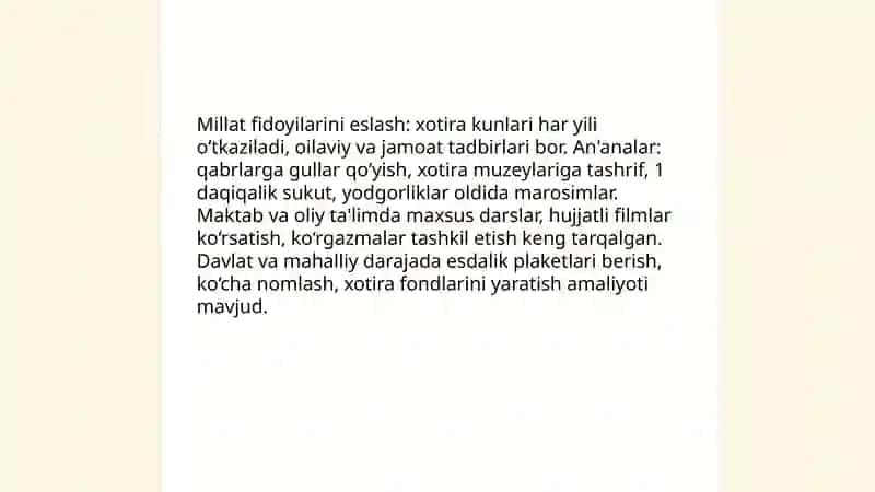 Millat fidoyilari. Xotira va qadrlash 4