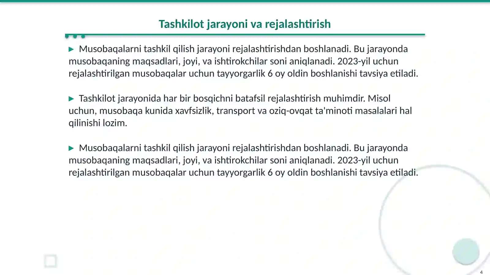 Musobaqalarni tashkil qilish 4