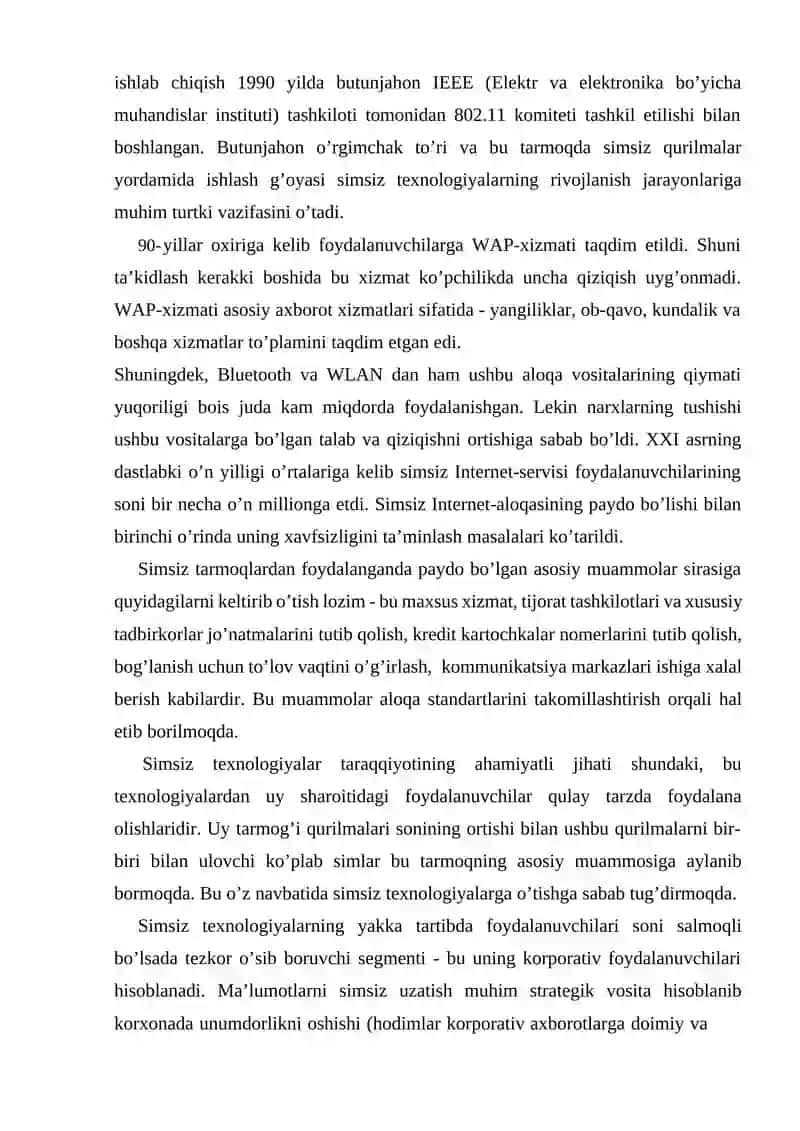 Simsiz texnologiyalar.Simsiz kompyuter tarmoqlari 4