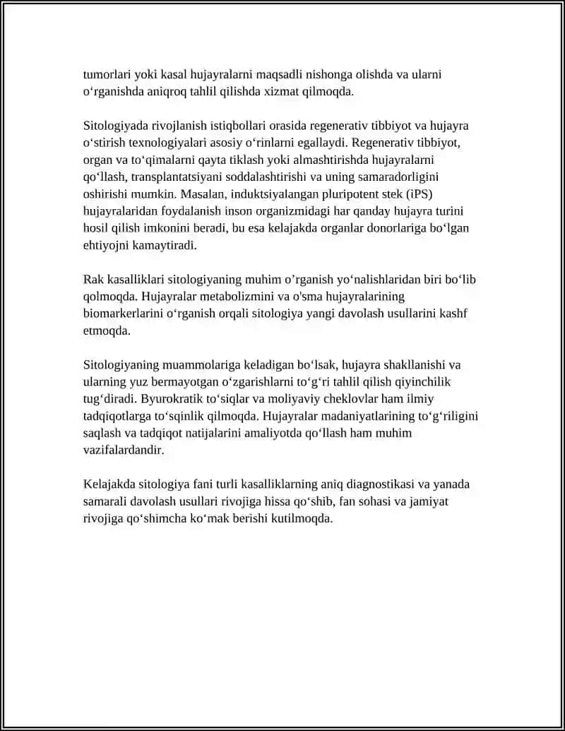 BUGUNGI KUNDA SITOLOGIYA FANINING YUTUQLARI, MUAMMOLARI VA ISTIQBOLI 4