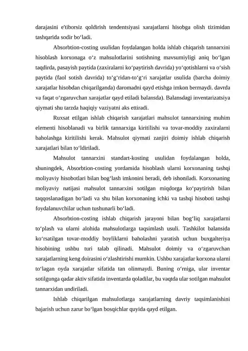 Ustama Xarajatlarini Taqsimlashning Absorbtion-Costing Usuli 4