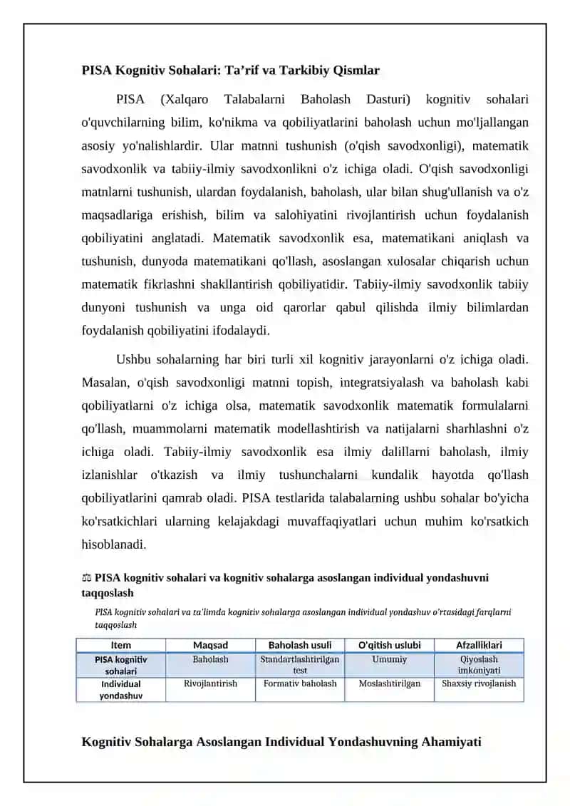 PISA kognitiv sohalari: Asosiy tushunchalar va ahamiyati 4