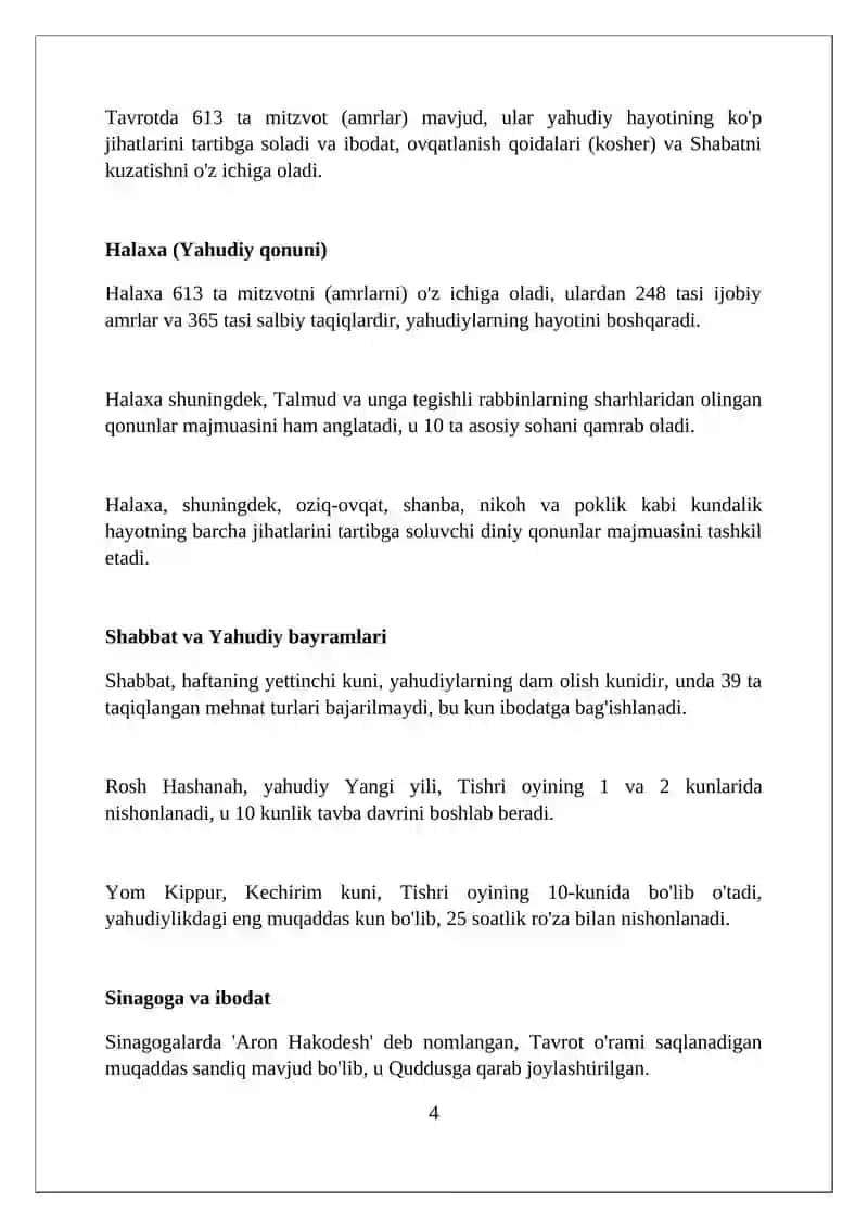 Yaxudiylik dininning xususiyatlari 4