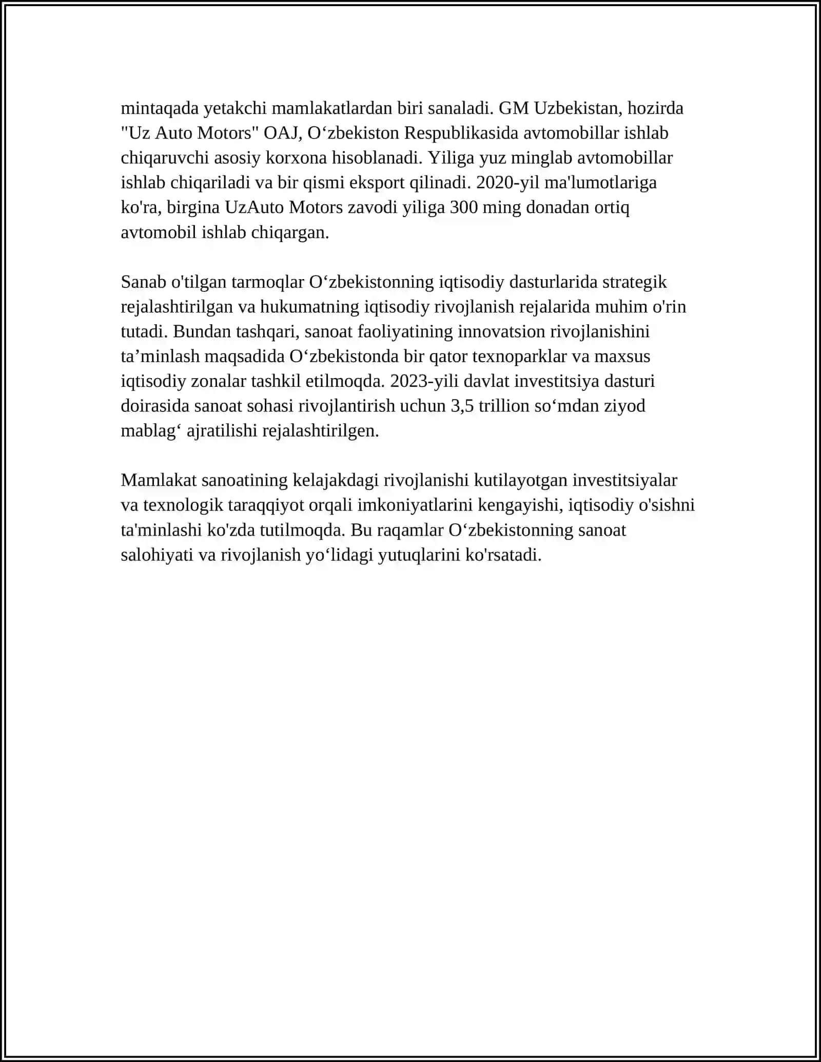 OʻZBEKISTON RESPUBLIKASI IQTISODIYOTI 4