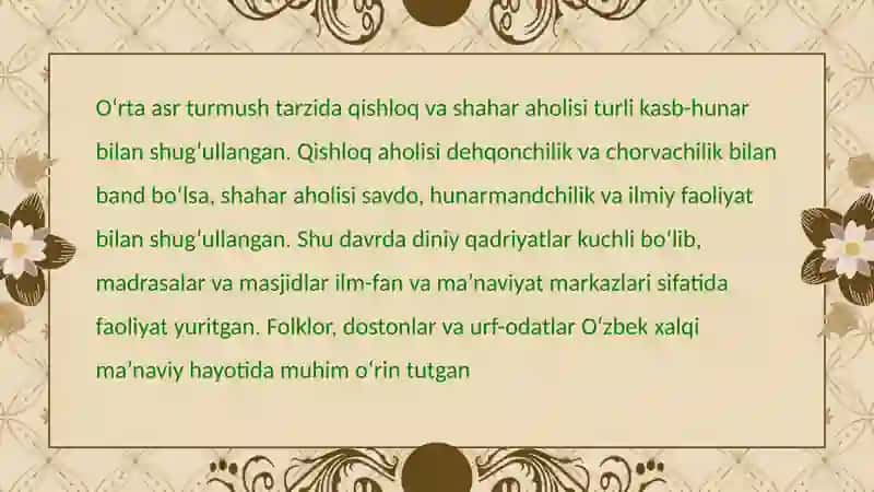 O‘zbek xalqi etnologiyasi: qadimgi va o‘rta asrlarda 4
