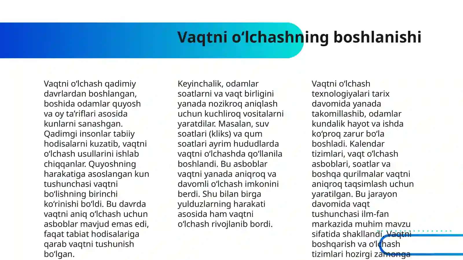 VAQTNI O‘LCHASHNING ASOSLARI. KALENDARLAR 4