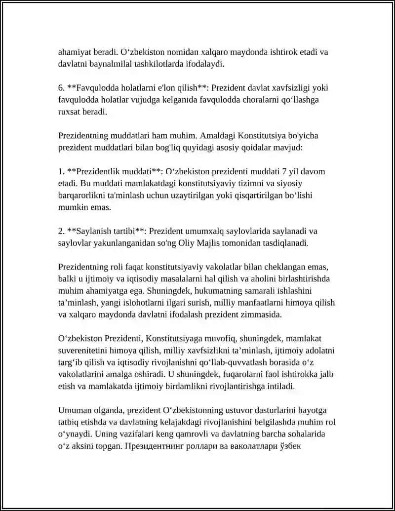O'zbekiston Respublikasi Prezidenti Vakolatlari 4