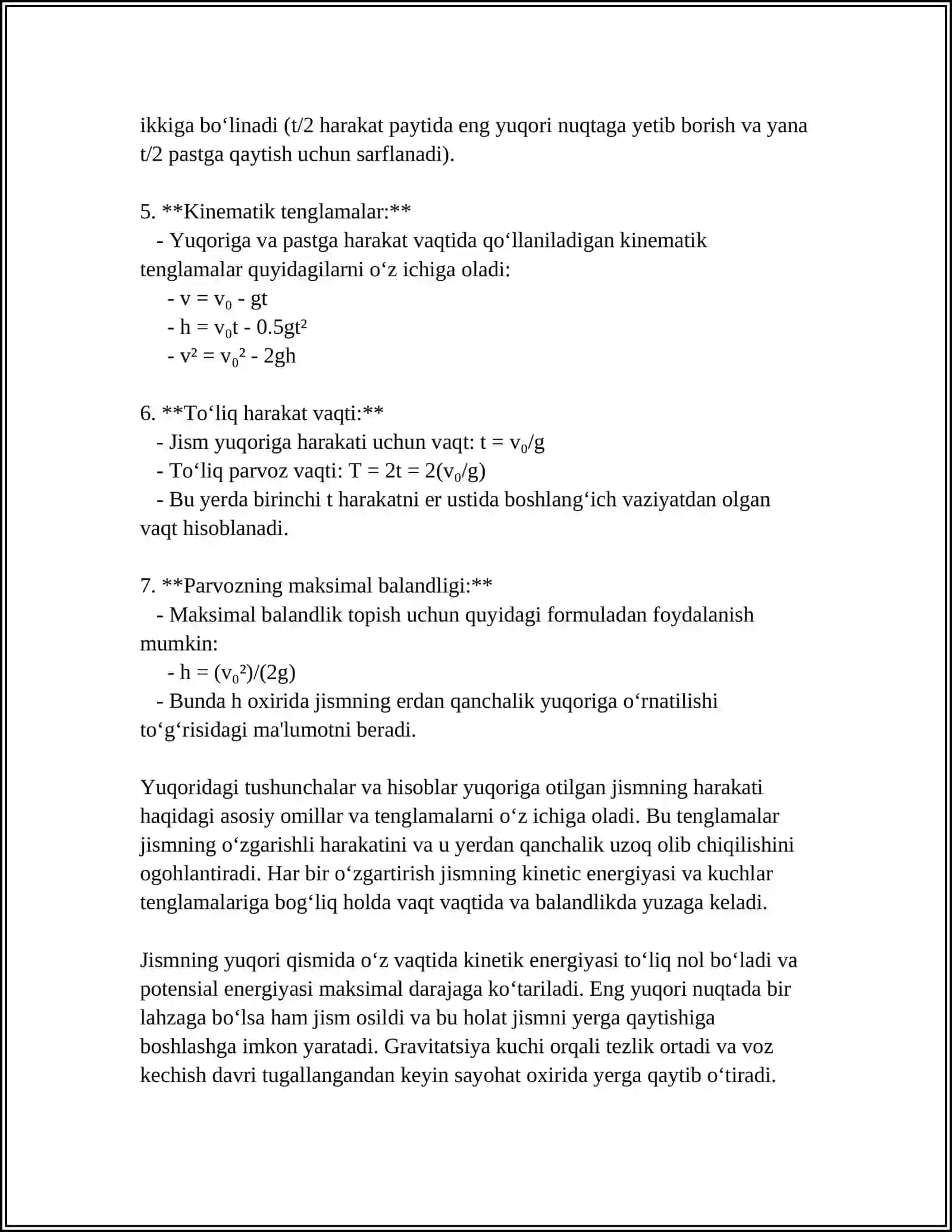 YUQORIGA OTILGAN JISM 4