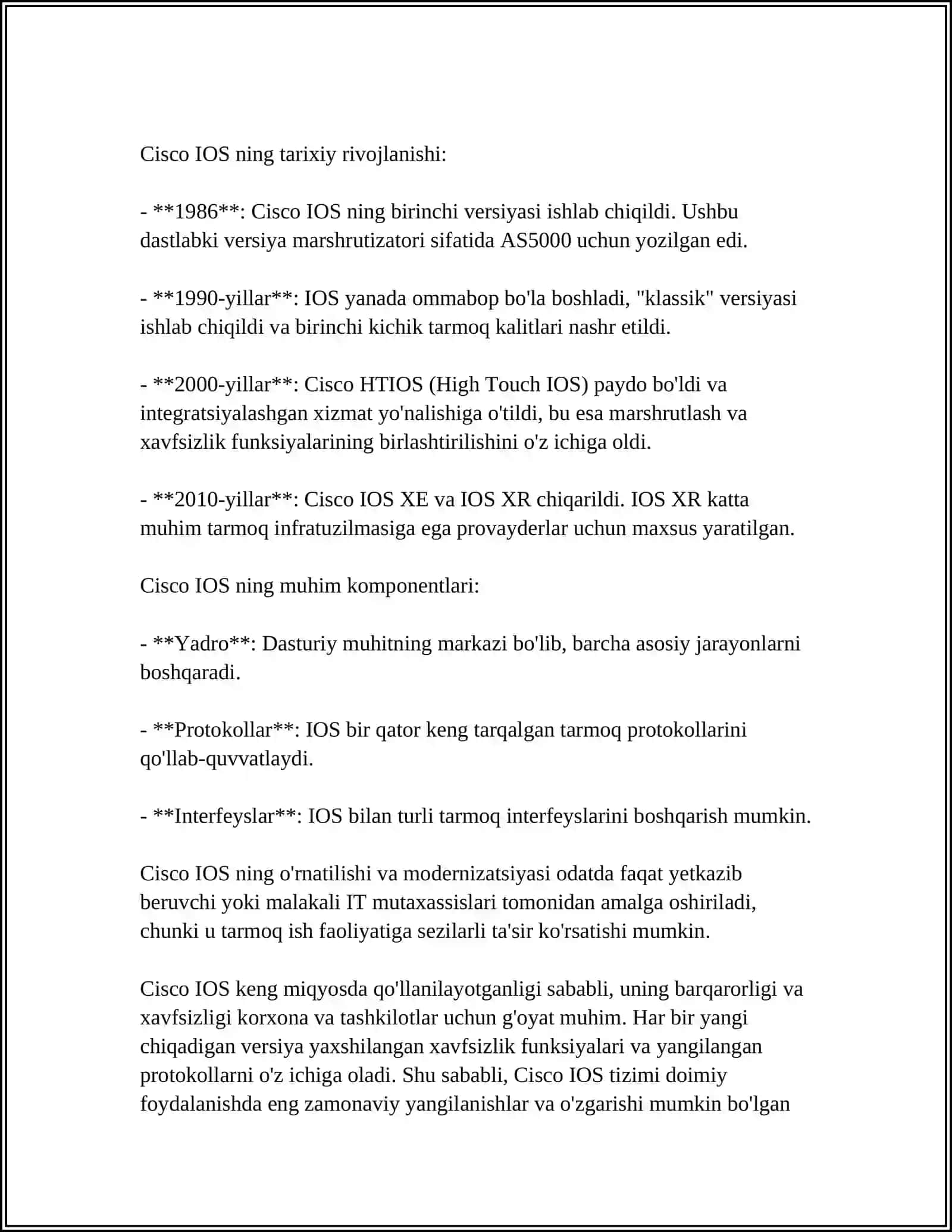 Cisco IOS Tizimi va uning Tavsiyotlari 4