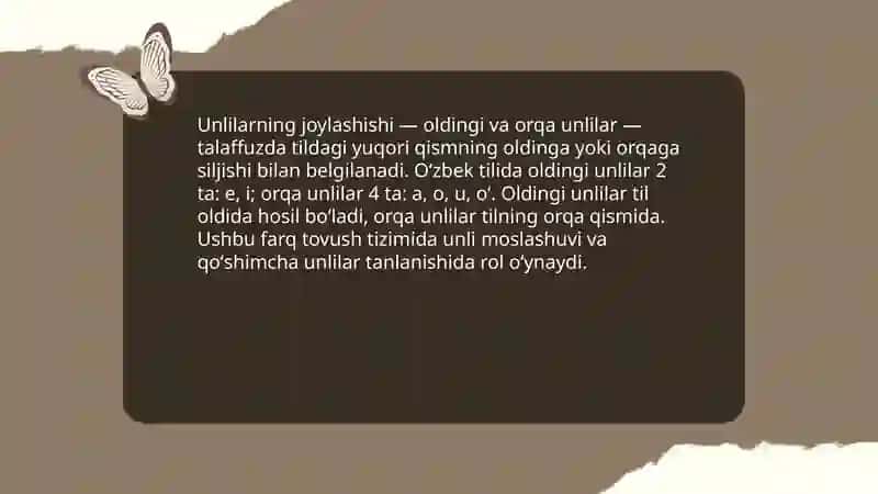 Oʻzbek tilidagi unli tovushlar tizimi 4