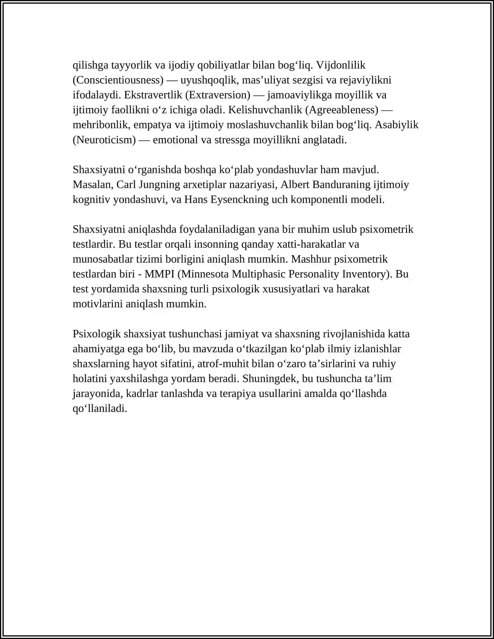 MUSTAQIL ISH Mavzu: PSIXOLOG SHAXSI 4