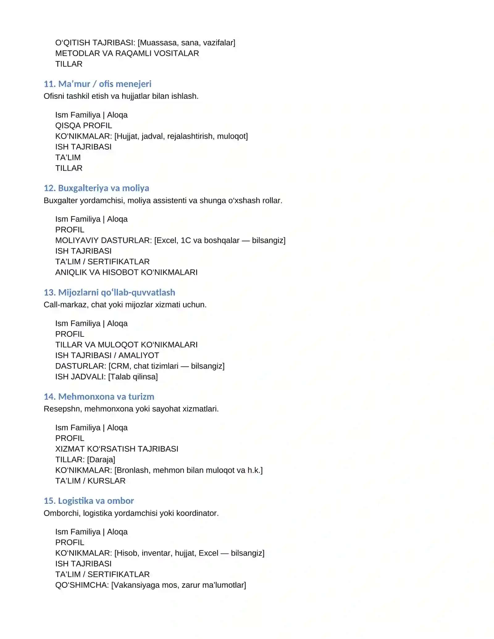 CV / RESUME 20 ta professional shablon 4