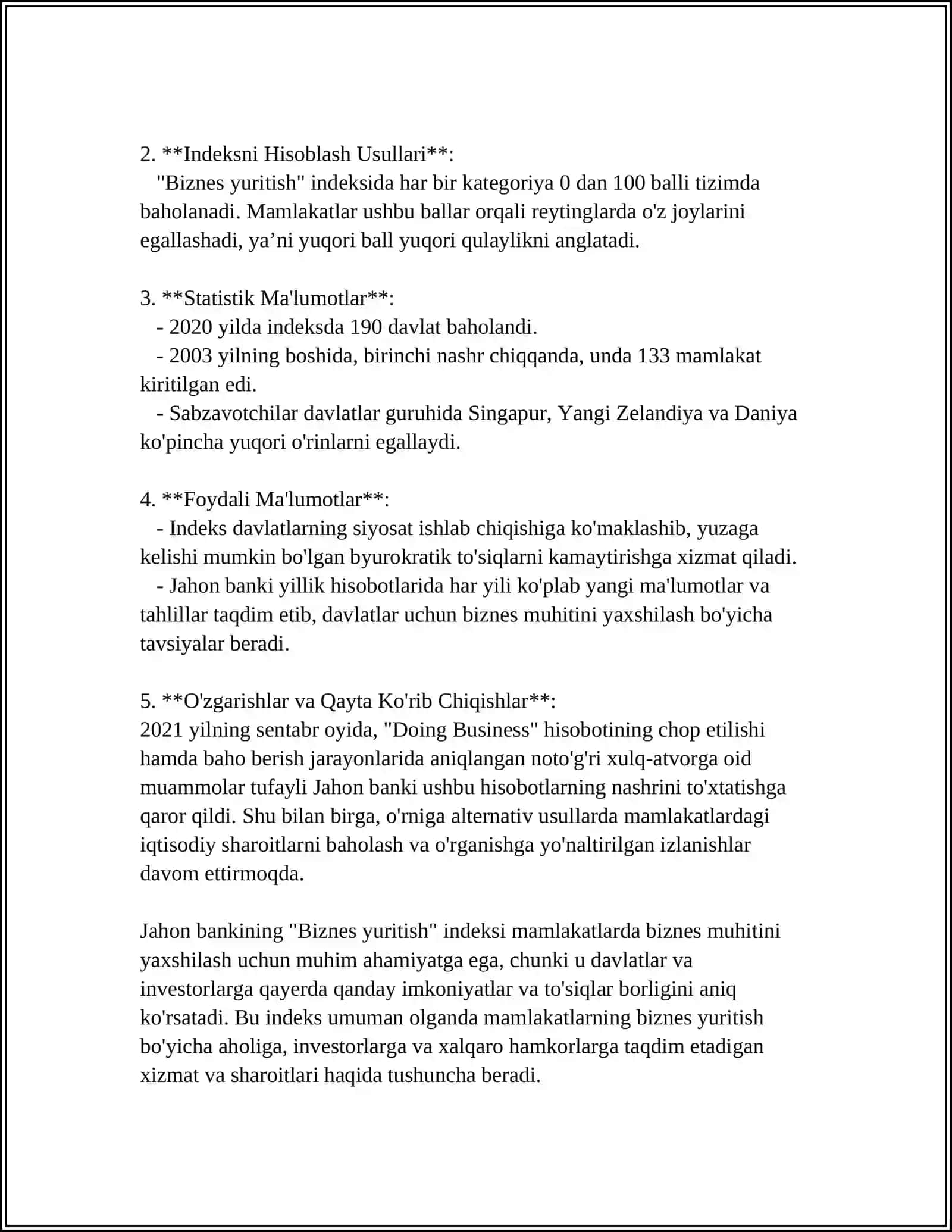 JAHON BANKINING "BIZNES YURITISH" INDEKSI 4