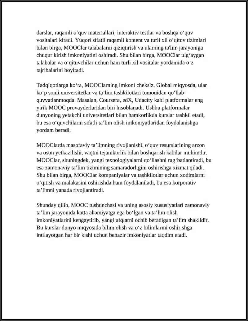 OMMAVIY ONLAYN OCHIQ KURSLAR(MOOC)NING IMKONIYATLARI BILAN TANISHISH 4