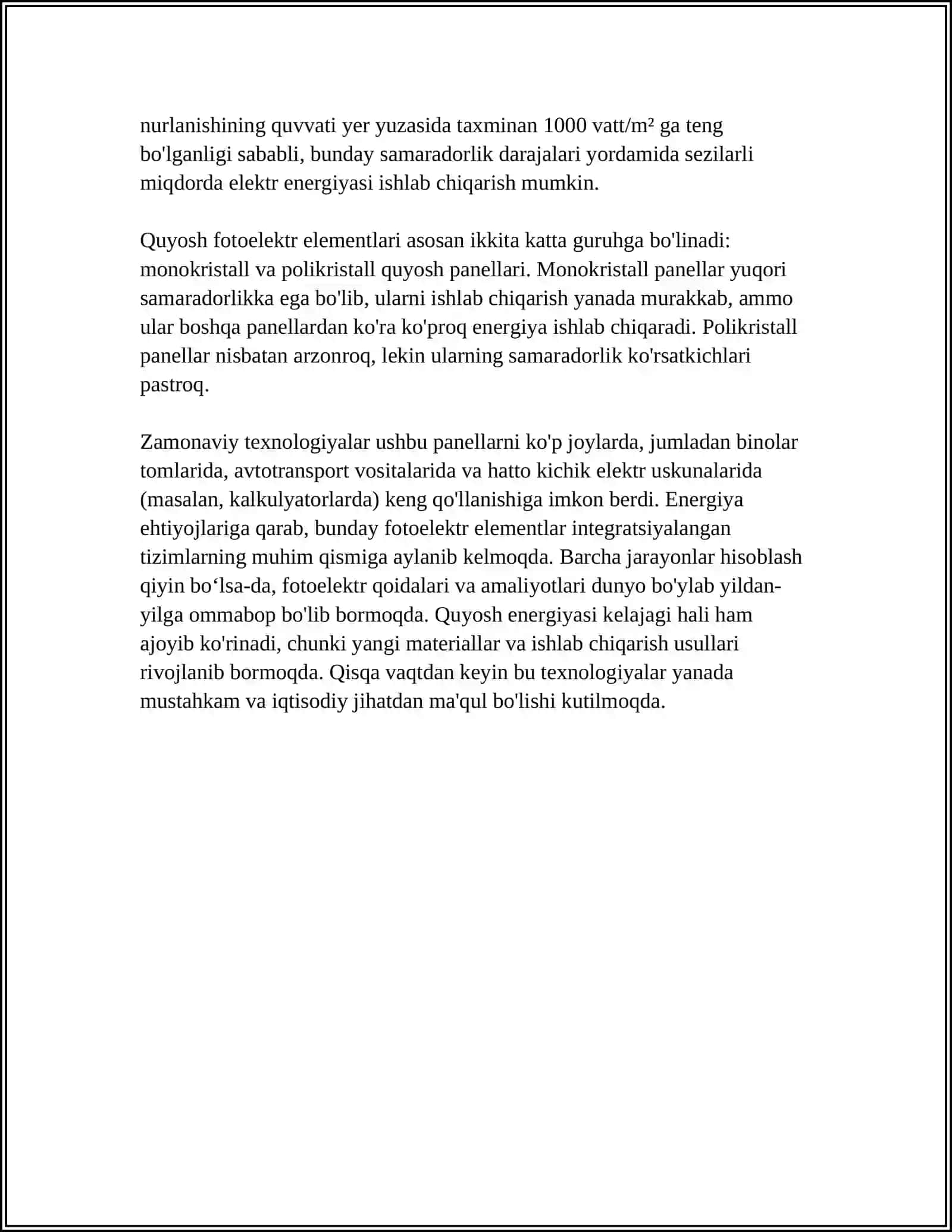 QUYOSH FOTOELEKTR ELEMENTLARI VA MODULLARI 4