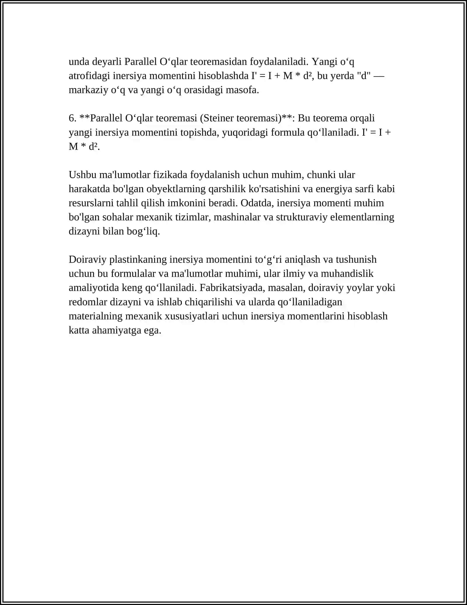 Doiraviy plastinkaning inersiya momenti 4