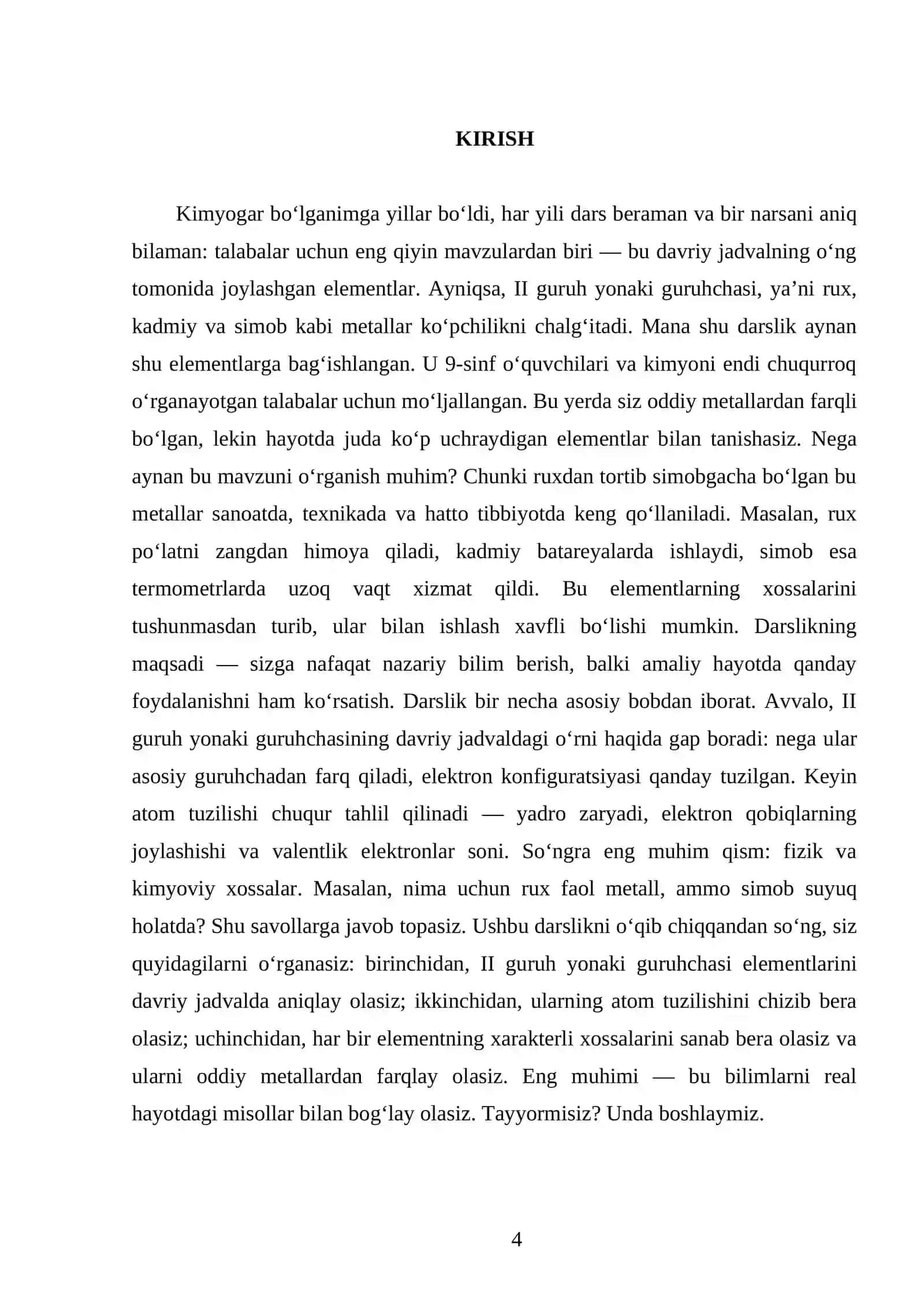 II GURUH YONAKI GURUHCHA ELEMENTLARINING DAVRIY JADVALDAGI O‘RNI. ATOM TUZILISHI. XOSSALARI. 9 - SINF 4