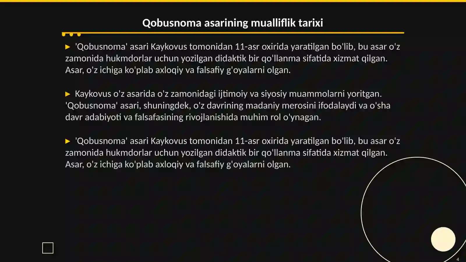 Kaykovusning “Qobusnoma “asari tahlili 4