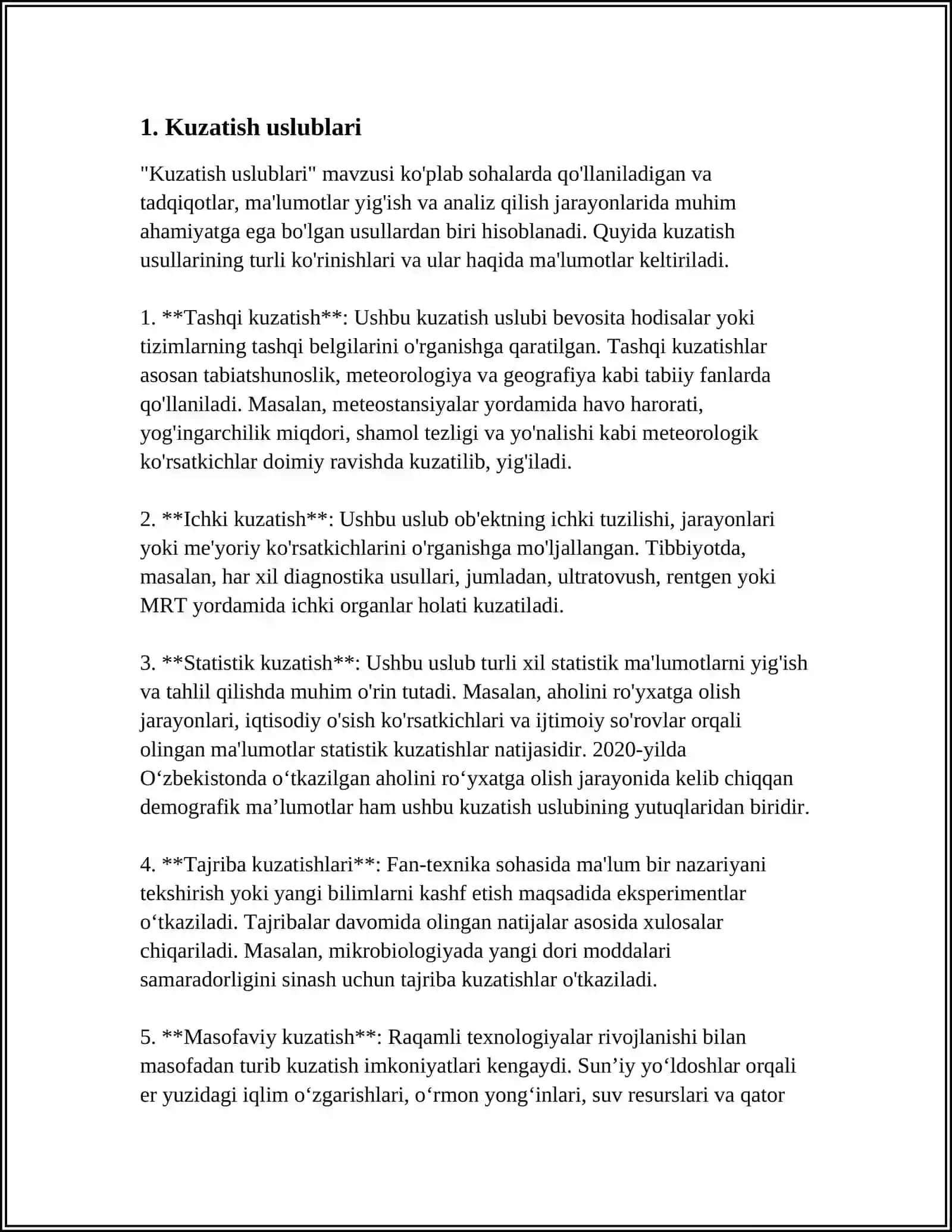 KUZATISH, SUHBAT USLUBLARI TAVSIFI 4