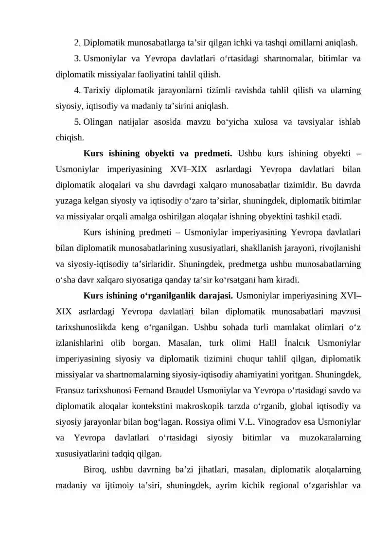 Usmoniylar imperiyasining Yevropa davlatlari bilandiplomatik munosabatlari (XVI-XIX asrlar) 4