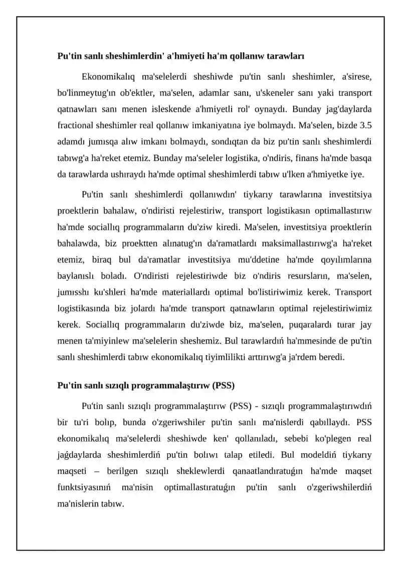 Pu'tin sanlı ekonomikalıq ma'seleler 4