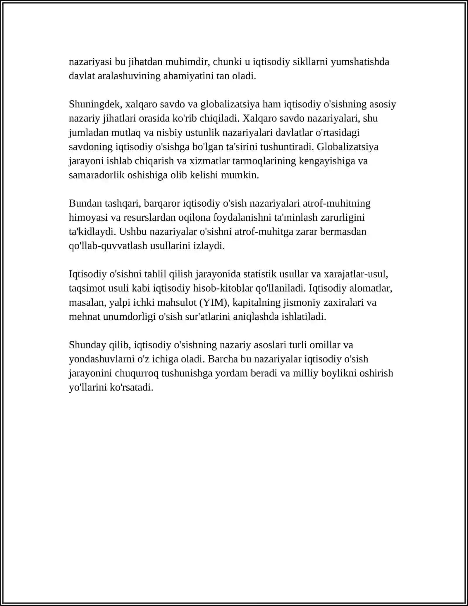 IQTISODIY O'SISH. MILLIY BOYLIK 4