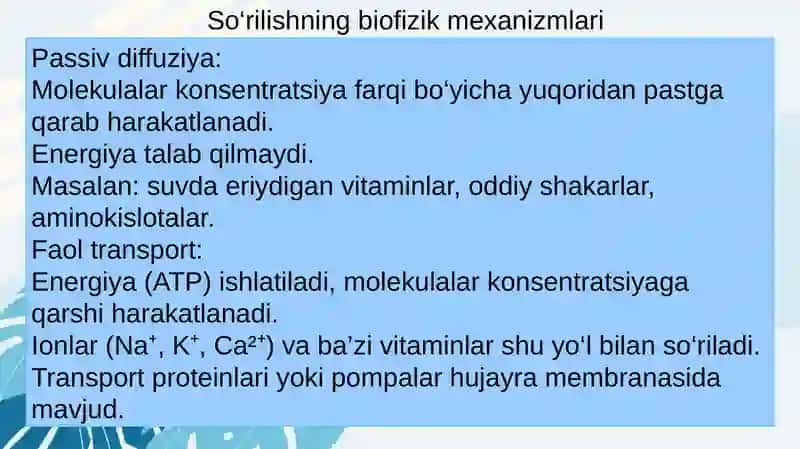 Oshqozon ichak traktida so'rilishning biomexanizmlari 4