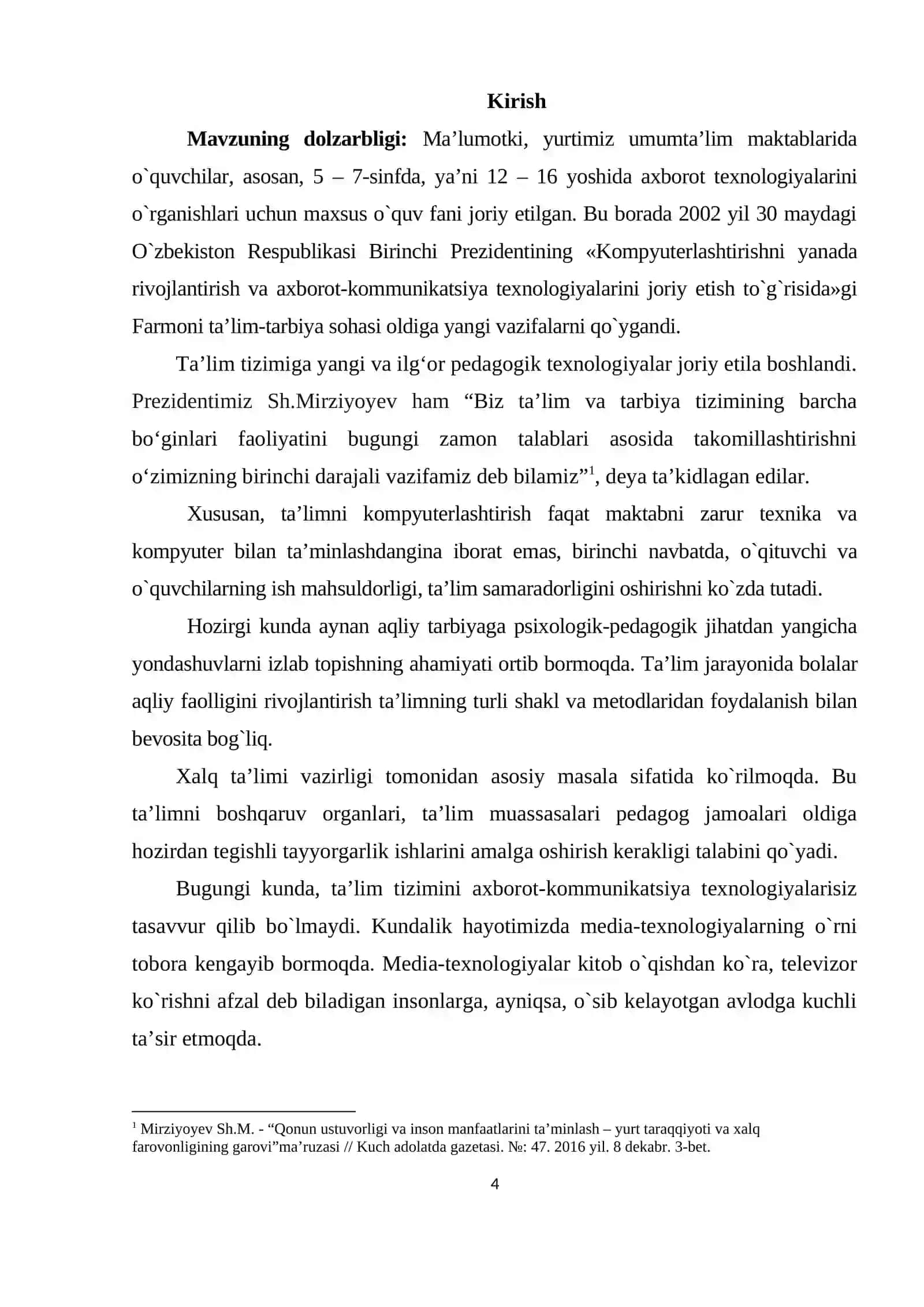 Boshlang`ich ta`limo`qituvchi pedagogik faoliyatida kompyuter texnologiyasining o`rni 4