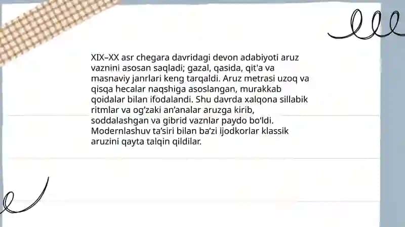 XX asr oʻzbek adabiyotining vazn xususiyatlari 4