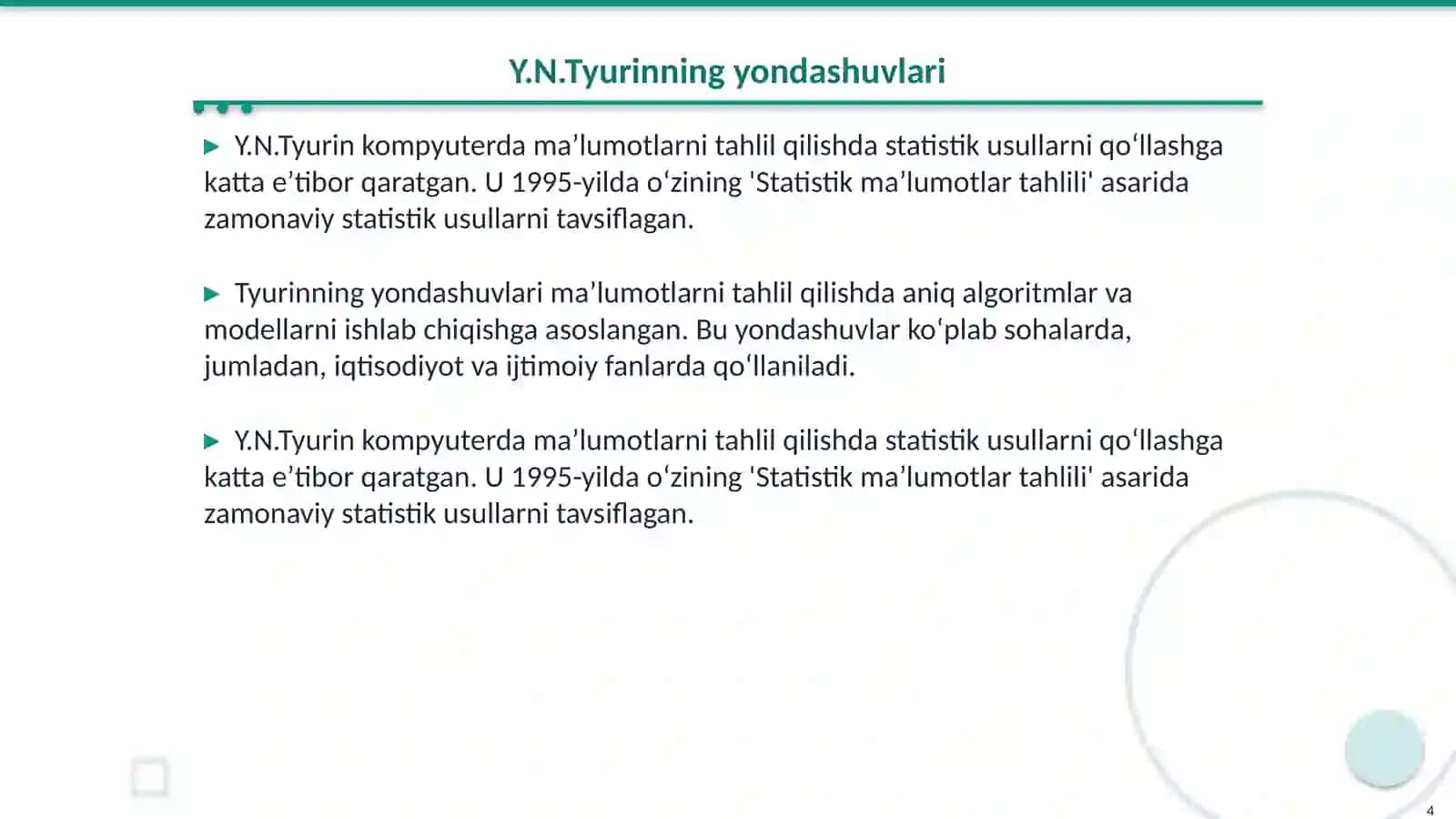 Ma’lumotlarni tahlil qilish asoslari 4