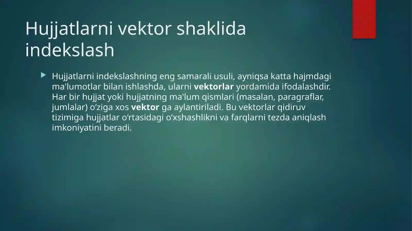Hujjatlarni indekslashda vektor mashinalardan foydalanish 4