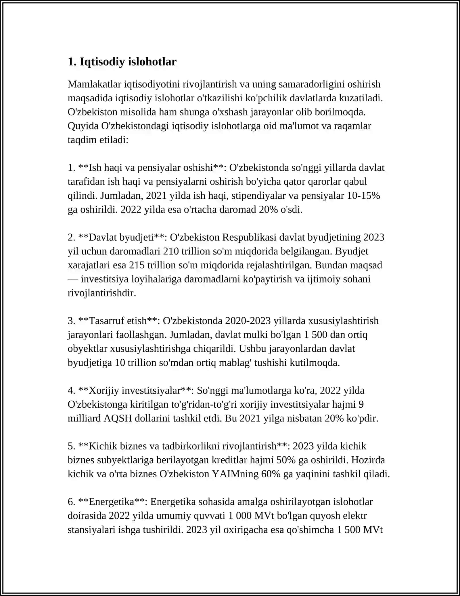 YANGI OʻZBEKISTONDA PREZIDENT SHAVKAT MIROMONOVICH MIRZIYOYEV RAHBARLIGI VA TASHABBUSI OSTIDA AMALGA OSHIRILGAN ISLOHOTLAR 4