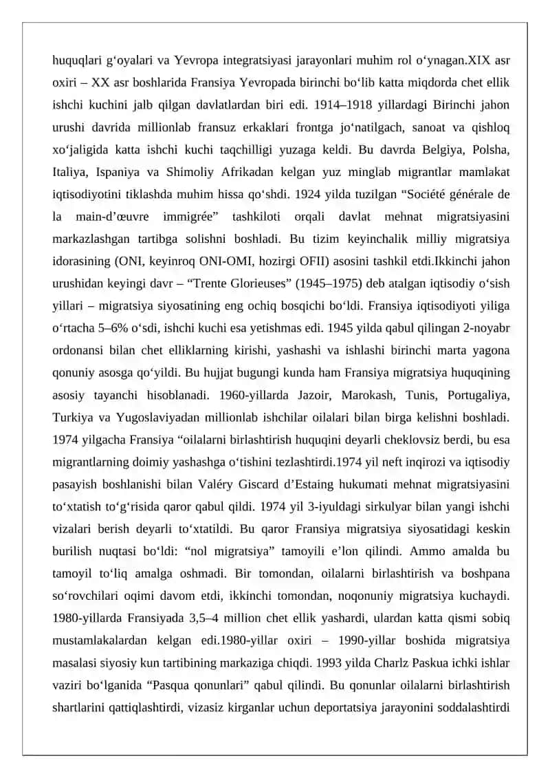 Fransiyada migratsiya siyosati va uning ijtimoiy oqibatlari 4