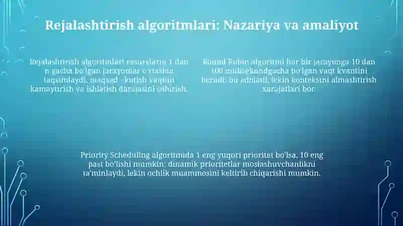 Vaqtniboshqarish, sinxronizatsiyava scheduling algoritm sri 4